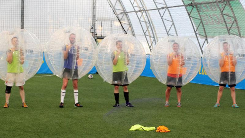 The best man prepared a bubble football prank for the groom